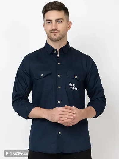 Reliable Navy Blue Cotton Long Sleeves Casual Shirt For Men