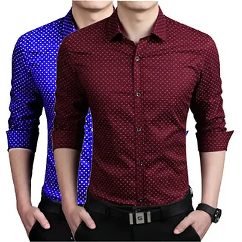 Classic Polycotton Polka Dotted Casual Shirts for Men, Pack of 2