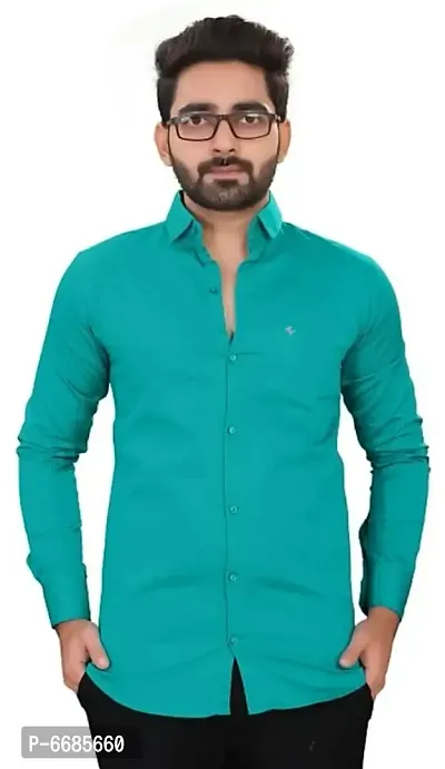 Green Cotton Solid Casual Shirts For Men