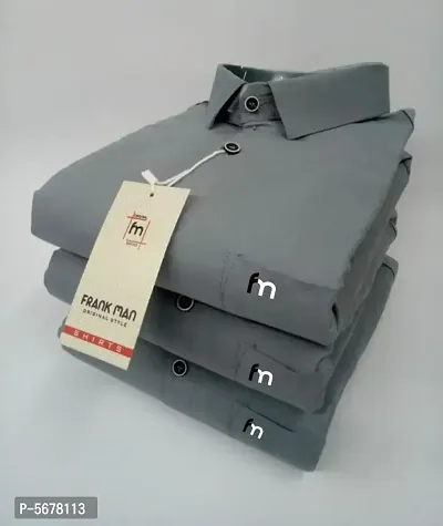 Stylish Cotton Grey Solid Long Sleeves Regular Fit Casual Shirt (Pack Of 1 Pcs)-thumb0