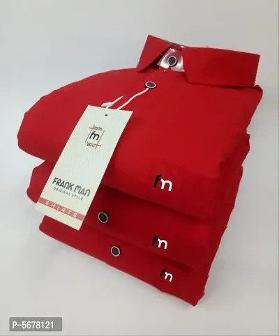 Red Cotton Solid Casual Shirts For Men