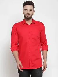 Red Cotton Solid Casual Shirts For Men-thumb2