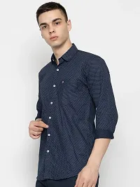 Men's Navy Blue Cotton Long Sleeves Printed Slim Fit Casual Shirt-thumb1