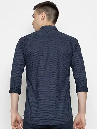 Men's Navy Blue Cotton Long Sleeves Printed Slim Fit Casual Shirt-thumb3