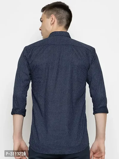 Men's Navy Blue Cotton Long Sleeves Printed Slim Fit Casual Shirt-thumb4