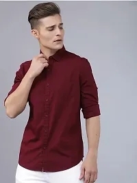 Maroon Cotton Solid Casual Shirts For Men-thumb2