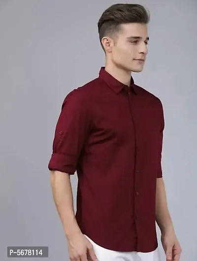 Maroon Cotton Solid Casual Shirts For Men-thumb2