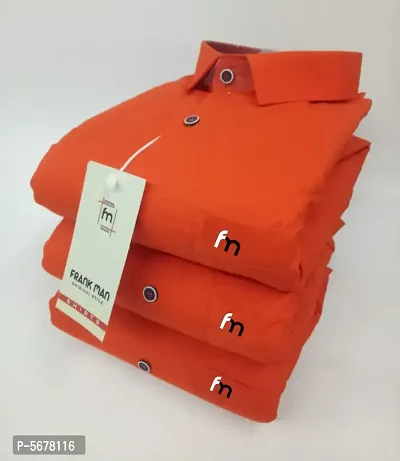 Orange Cotton Solid Casual Shirts For Men-thumb0