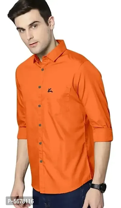 Orange Cotton Solid Casual Shirts For Men-thumb4