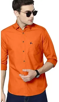 Orange Cotton Solid Casual Shirts For Men-thumb1