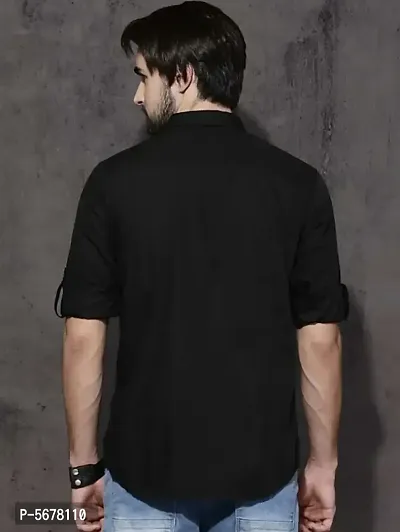 Black Cotton Solid Casual Shirts For Men-thumb3