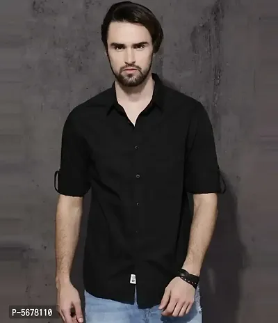 Black Cotton Solid Casual Shirts For Men-thumb2
