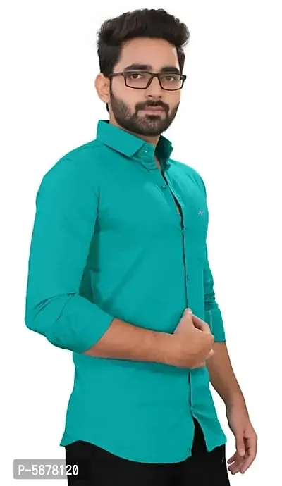 Green Cotton Solid Casual Shirts For Men-thumb3