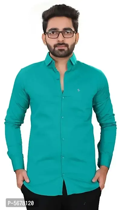 Green Cotton Solid Casual Shirts For Men-thumb4
