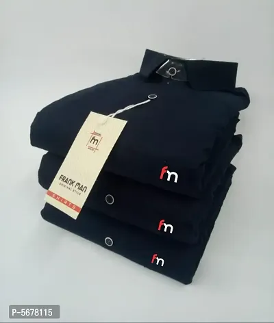 Navy Blue Cotton Solid Casual Shirts For Men