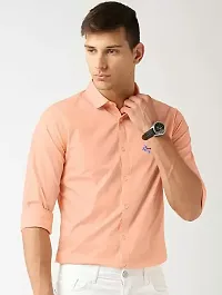 Stylish Cotton Peach Solid Long Sleeves Regular Fit Casual Shirt (Pack Of 1 Pcs)-thumb3