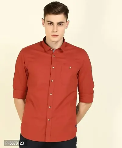 Red Cotton Solid Casual Shirts For Men-thumb2