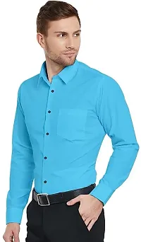 Turquoise Cotton Solid Casual Shirts For Men-thumb1