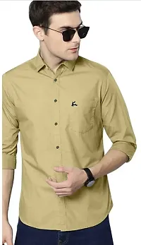 Khaki Cotton Solid Casual Shirts For Men-thumb2