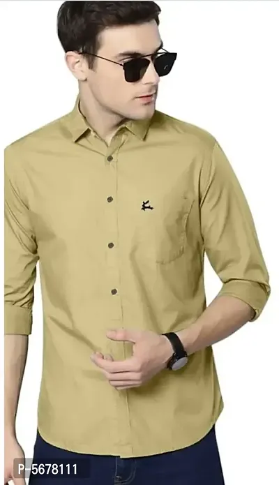 Khaki Cotton Solid Casual Shirts For Men-thumb3