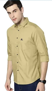 Khaki Cotton Solid Casual Shirts For Men-thumb1