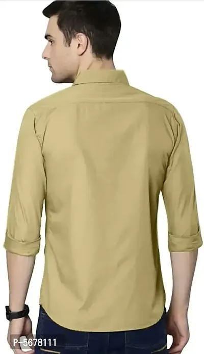 Khaki Cotton Solid Casual Shirts For Men-thumb4