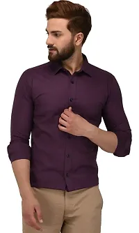 Purple Cotton Solid Casual Shirts For Men-thumb3