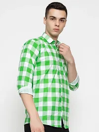 Elegant Green Cotton Checked Casual Shirts For Men-thumb4