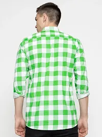 Elegant Green Cotton Checked Casual Shirts For Men-thumb1