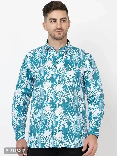 Stylish Blue Printed Long Sleeves Shirt For Men