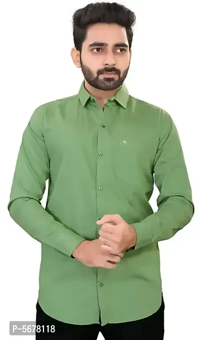 Stylish Cotton Green Solid Long Sleeves Regular Fit Casual Shirt (Pack Of 1 Pcs)-thumb0