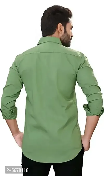 Stylish Cotton Green Solid Long Sleeves Regular Fit Casual Shirt (Pack Of 1 Pcs)-thumb3