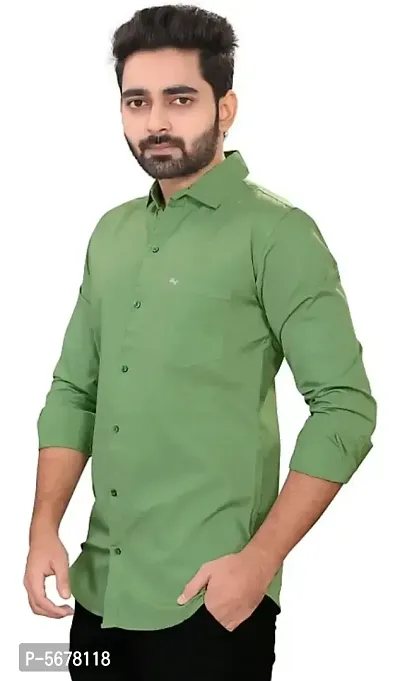 Stylish Cotton Green Solid Long Sleeves Regular Fit Casual Shirt (Pack Of 1 Pcs)-thumb4