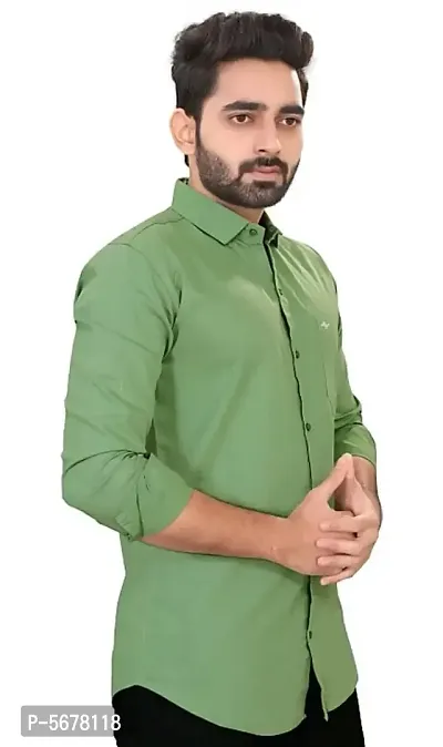 Stylish Cotton Green Solid Long Sleeves Regular Fit Casual Shirt (Pack Of 1 Pcs)-thumb2
