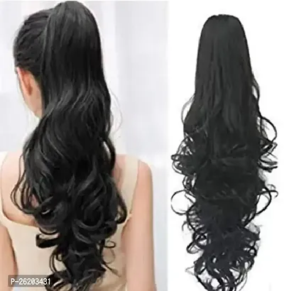 Wavy/Curly Natural Black Step Cutting Clacher Pony Tail Hair Extension-thumb0