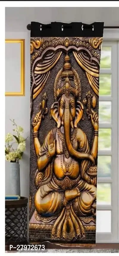 Trending Ganesh curtain - Pack of 1 - 5 ft. Curtain - Ganesha Vinayak curtain - Digital curtain- Pooja room Curtain-thumb0