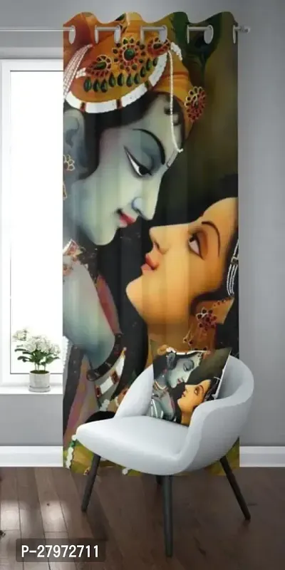 Trending Radha Krishna curtain - Pack of 1 - 5 ft. Curtain -  Big face Radha Krishna curtain - Digital curtain- Pooja room Curtain-thumb0