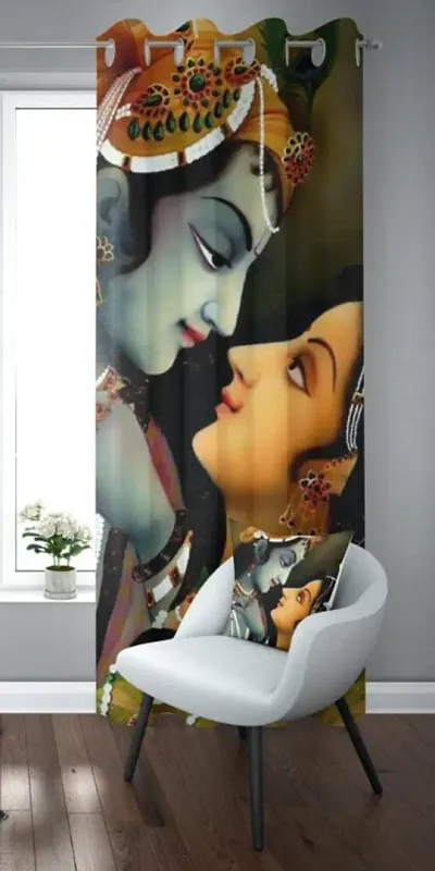 Trending Radha Krishna curtain - Pack of 1 - 5 ft. Curtain -  Big face Radha Krishna curtain - Digital curtain- Pooja room Curtain