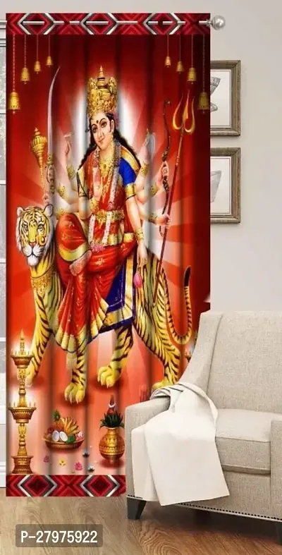 Trending Shera vali mata  curtain - Pack of 1 - 5 ft. Curtain - Maa durga curtain - Digital curtain- Pooja room Curtain-thumb0
