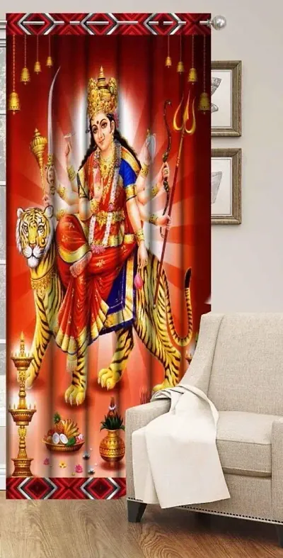Trending Shera vali mata  curtain - Pack of 1 - 5 ft. Curtain - Maa durga curtain - Digital curtain- Pooja room Curtain