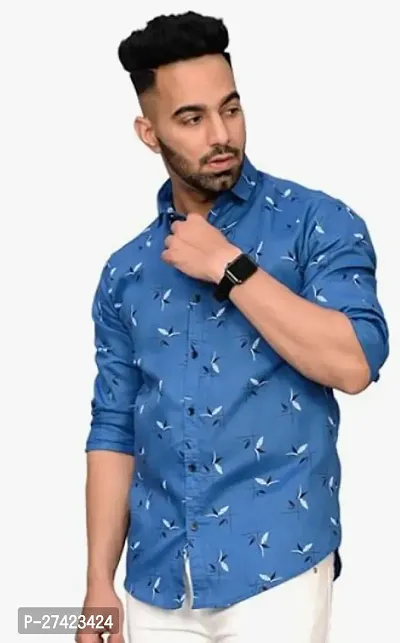 Reliable Blue Cotton Printed Long Sleeves Casual Shirts For Men-thumb0