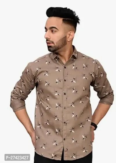 Reliable Brown Cotton Printed Long Sleeves Casual Shirts For Men-thumb0