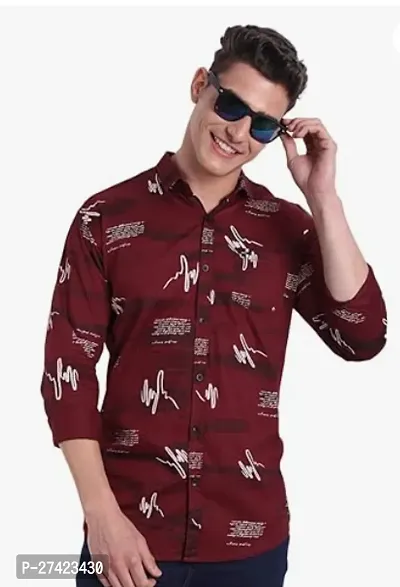 Reliable Maroon Cotton Printed Long Sleeves Casual Shirts For Men-thumb0