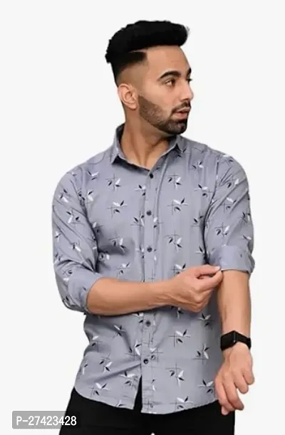 Reliable Grey Cotton Printed Long Sleeves Casual Shirts For Men-thumb0