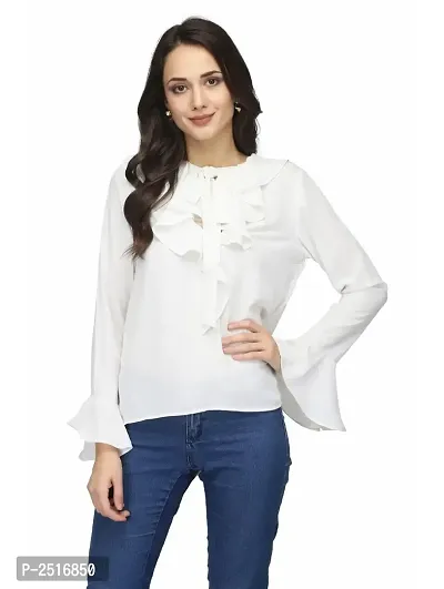 White Colour Regular Length Crepe Casual Tops-thumb0