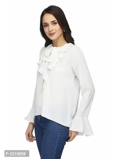 White Colour Regular Length Crepe Casual Tops-thumb2