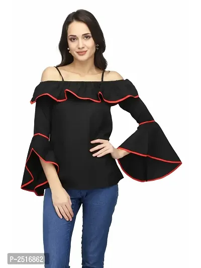 Black Colour  Regular Length Crepe Casual  Tops-thumb0