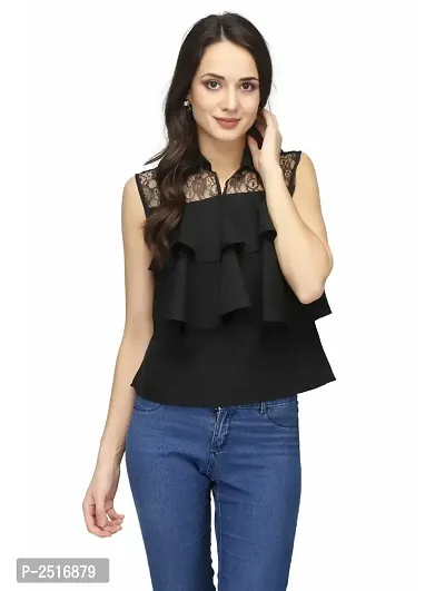 Black Colour  Regular Length Crepe Casual  Tops-thumb0