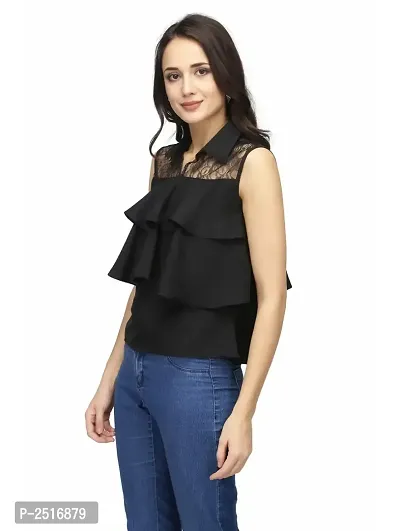 Black Colour  Regular Length Crepe Casual  Tops-thumb2