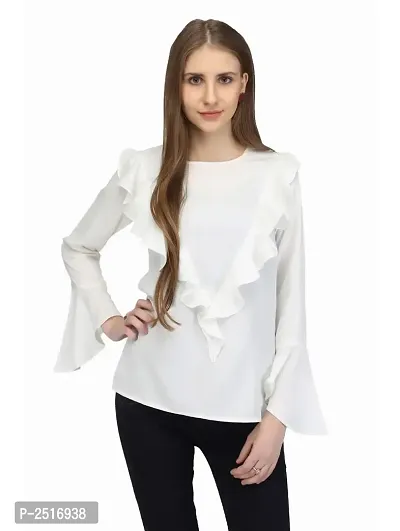 White Colour Regular Length Crepe Casual Tops